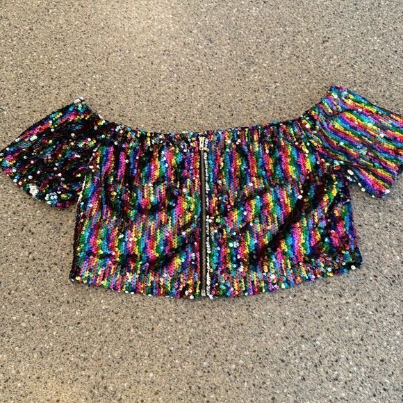 SAY WHAT? Off Shoulder Sequin Sparkle Crop Top - Picture 5 of 9